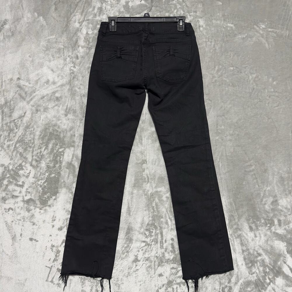Y2k Gap Womens Raw Hem Straight Leg Bow Pocket Jeans Womens Size 2 Black Stretch